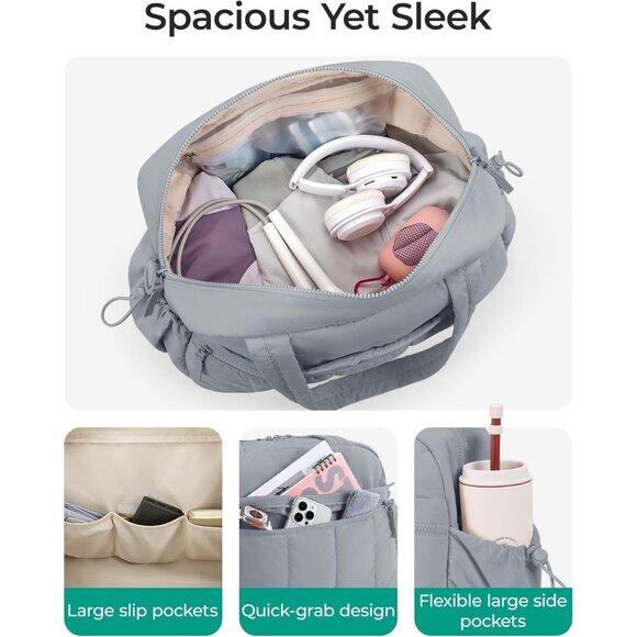 Women Gray Lilac Imported Lightweight Water Resistant Travel Gym Carry On Bag - Picture 3 of 7